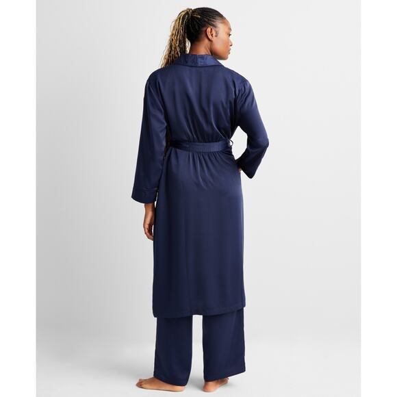 State of Day Women's Belted Shawl-Collar Crepe De Chine Robe Navy, Size XXL 0107 - Picture 4 of 4
